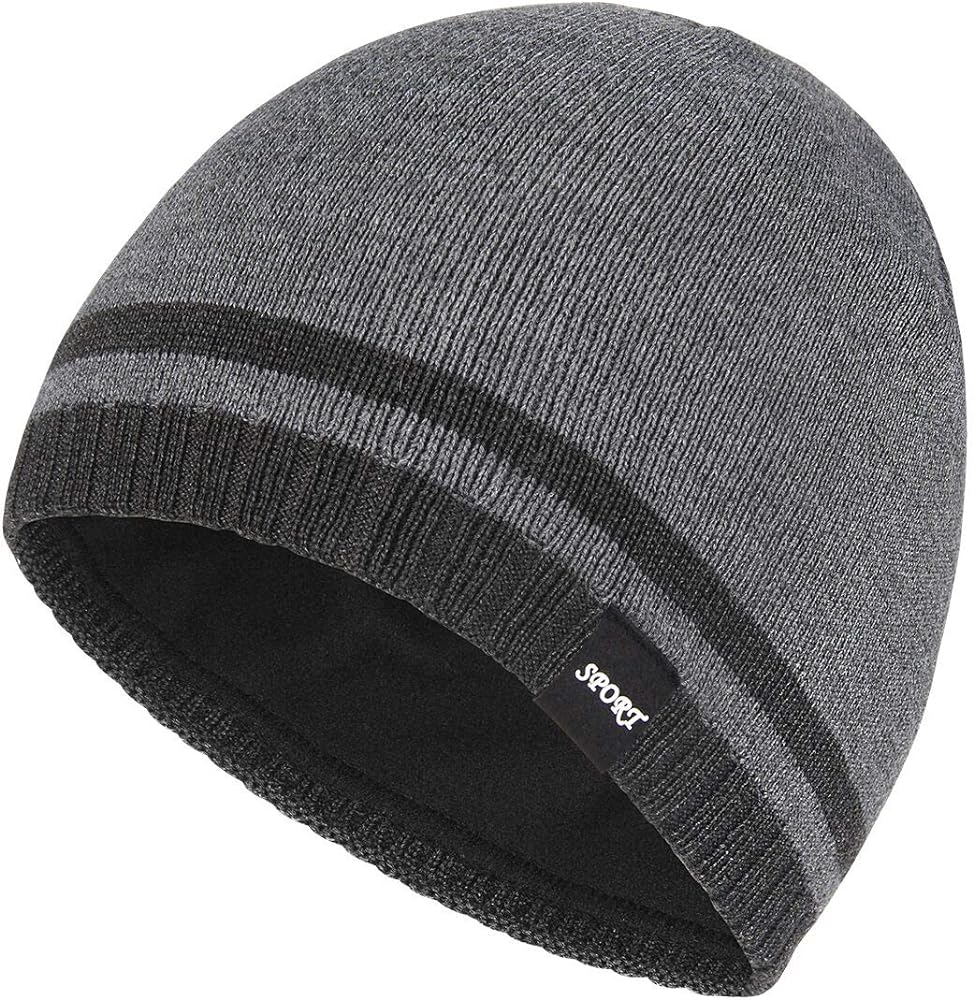 Mens Winter Beanie Hat Warm Knit Cuffed Plain Toboggan Ski Skull Cap (3 Patterns)