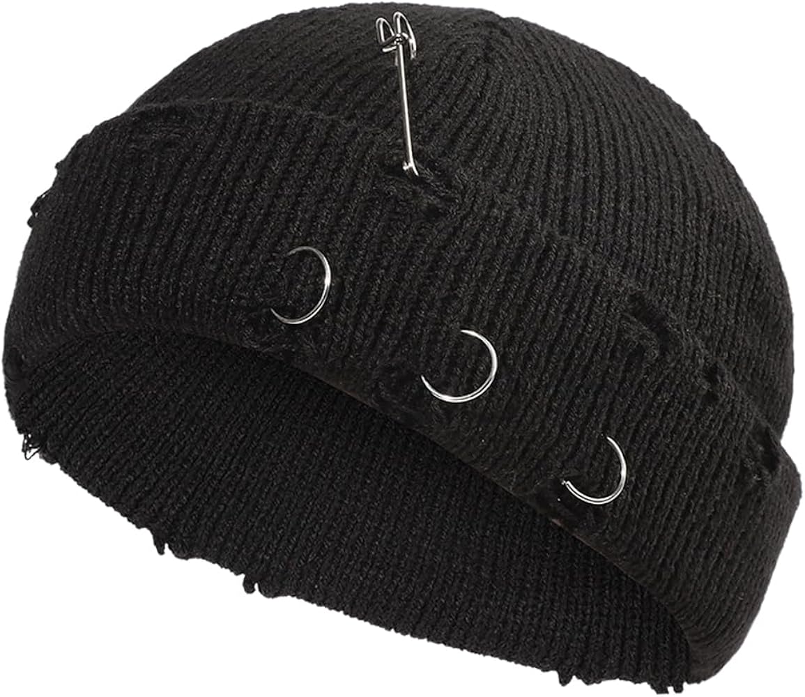 Distressed Ring Beanie Hat Unisex Fashion Hip-hop Slouchy Knitted Skull Caps