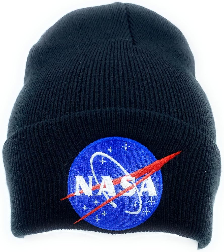 Beanie Hats for Men NASA Winter Hat NASA Knit Hat Black Watch Cap Skull Hat with NASA Patch Women Hat Hip Hop Style