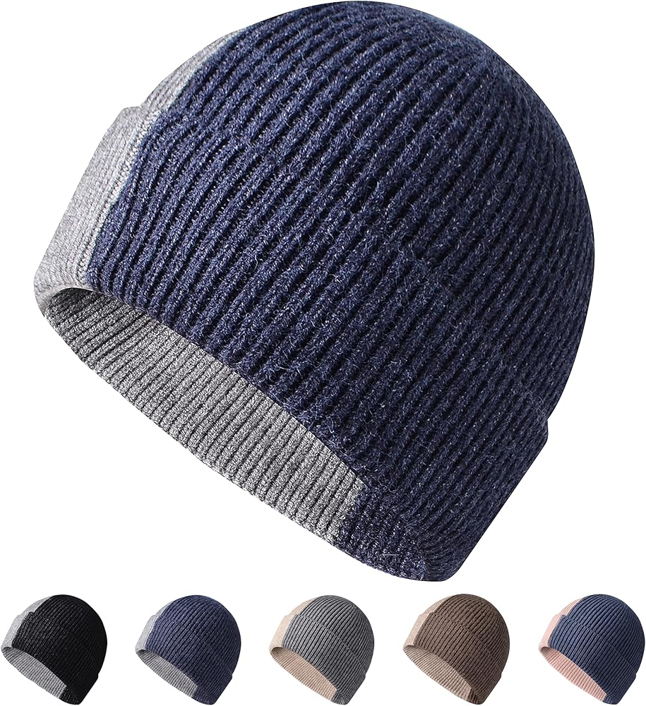 HiRui Winter Beanie Hats for Men Women, Knit Skull Caps Warm Soft Hats Contrast