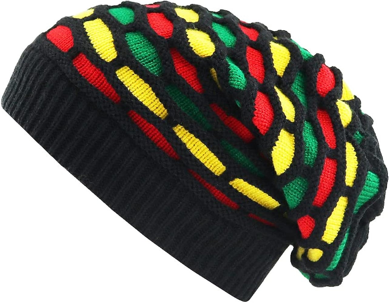 Rasta Jamaica Beanie Reggae Hat Multi-Colour Slouchy Baggie Beanie Skullies Gorro Rasta Cap for Mens Womens