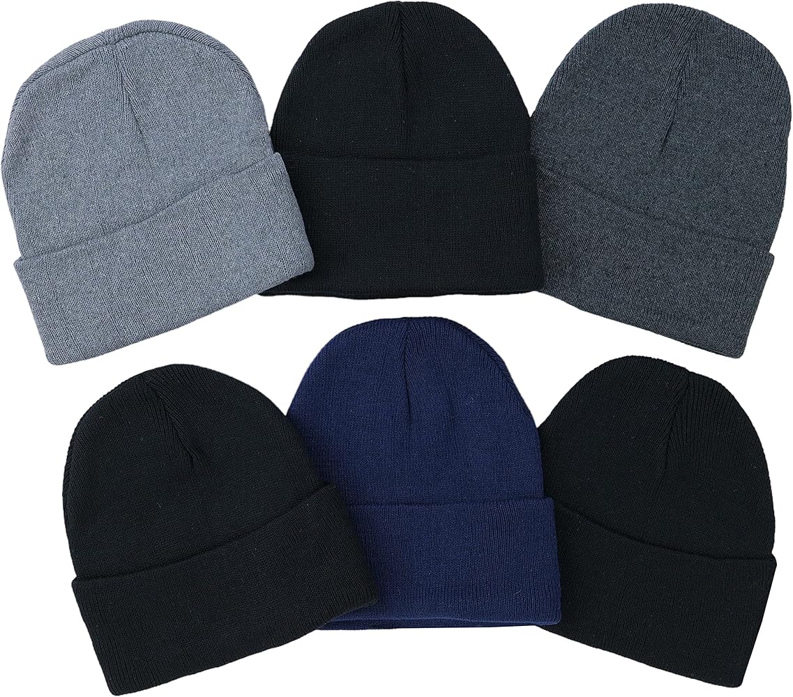 ToBeInStyle Men’s Pack of 6 Double Layered Winter Warm Basic Beanies