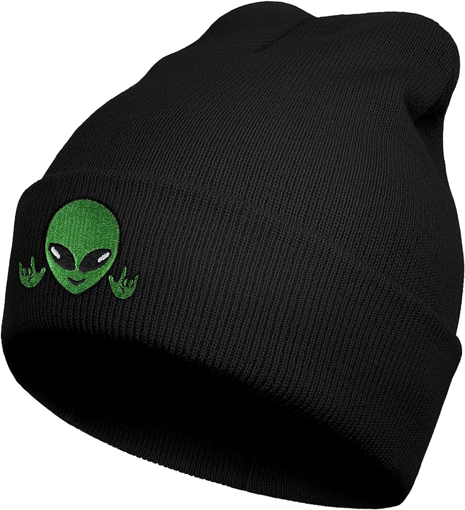 Black Alien Embroidered Beanie Hats for Men Women, Winter Funny Knit Hat, Alien Stuff Accessories Gifts