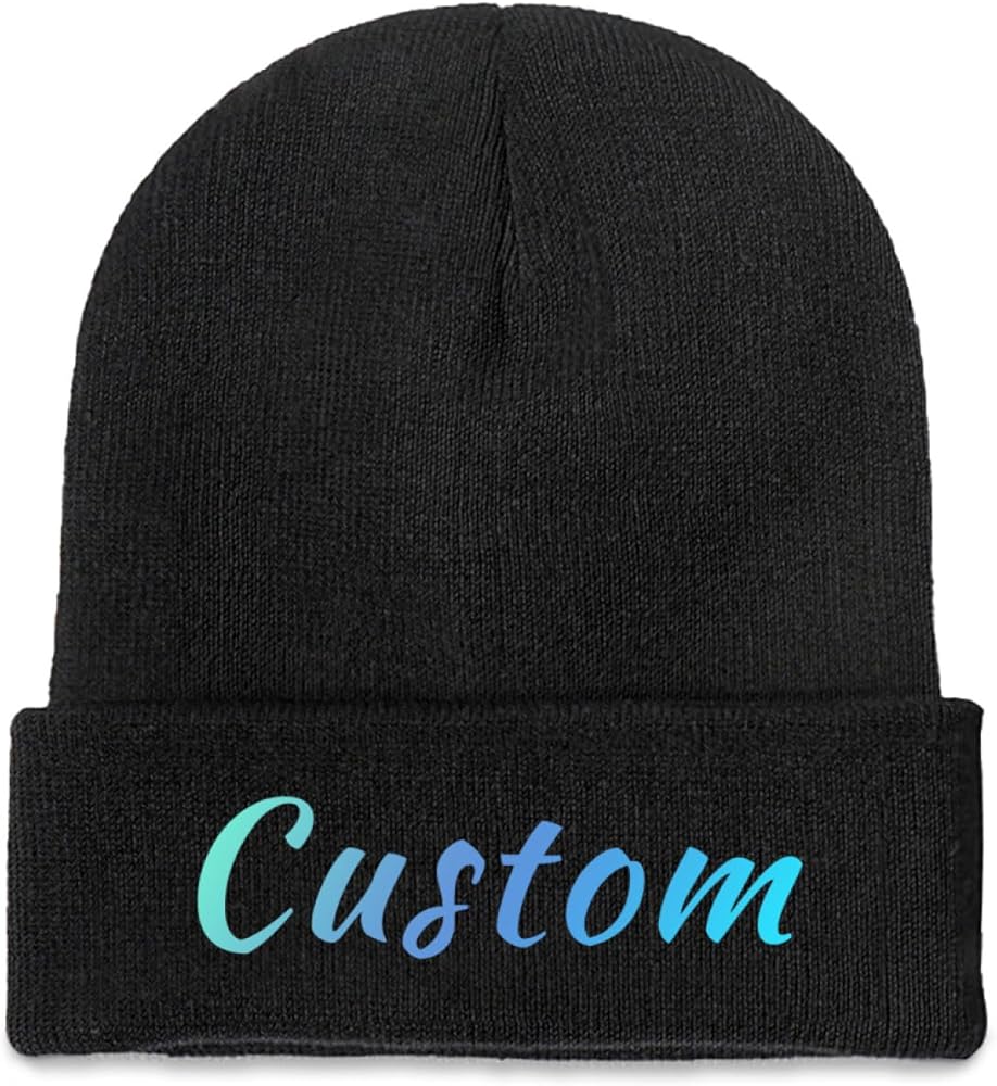 Custom Soft Skull Beanie Hat with Your Text/Logo/Photo, Personalized Winter Knitted Cuffed Beanie Hat for Men & Women