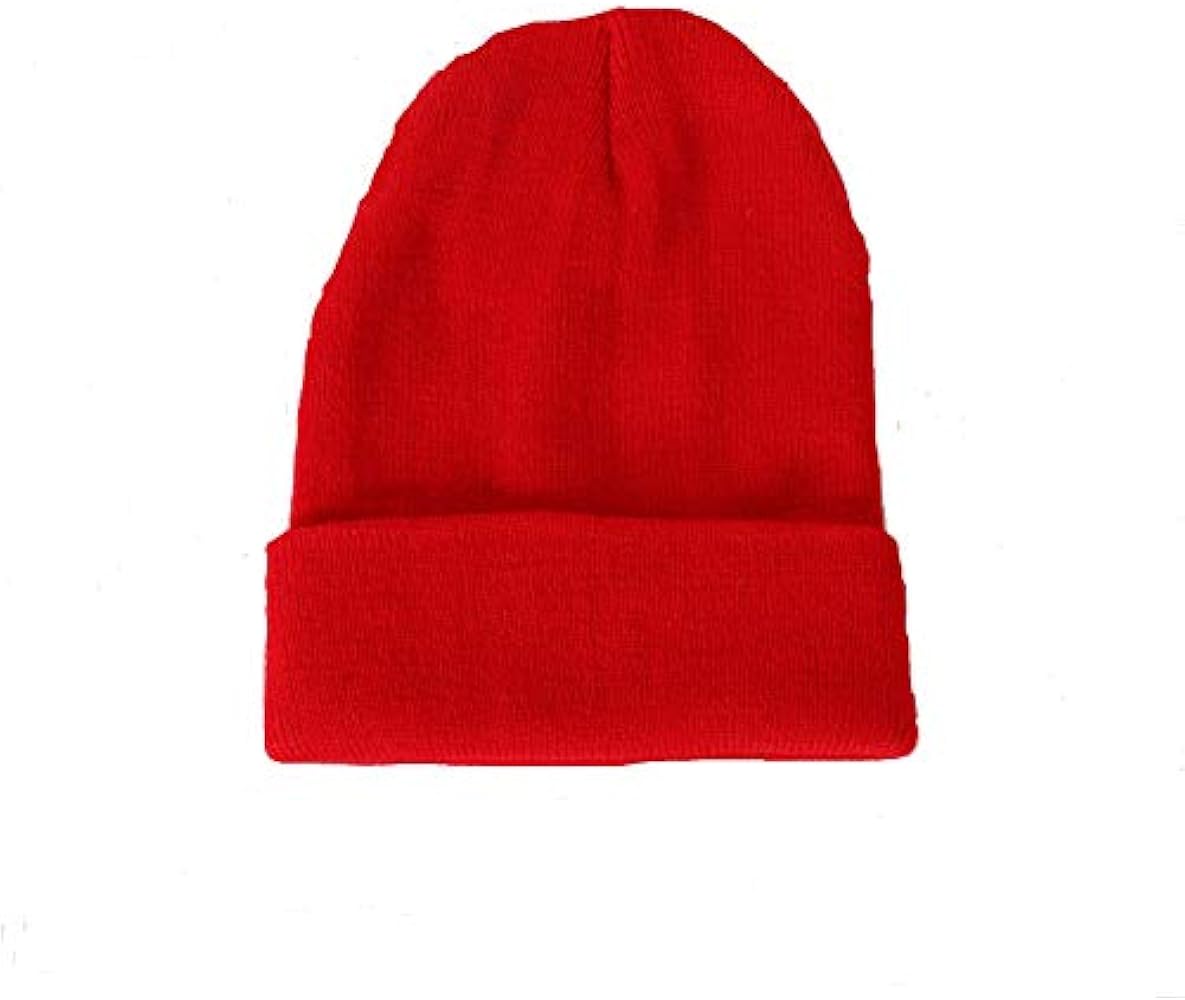 Warm Winter Hat Knit Plain Skull Beanie Toboggan Knit Hat for Men and Women (Red)