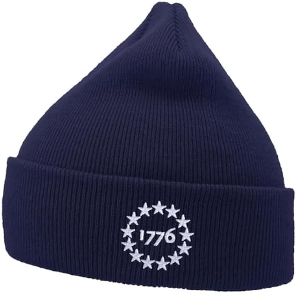 Mens Beanie Knit Hats USA 1776 Patriot Embroidered Unisex Casual Beanies Hats for Winter