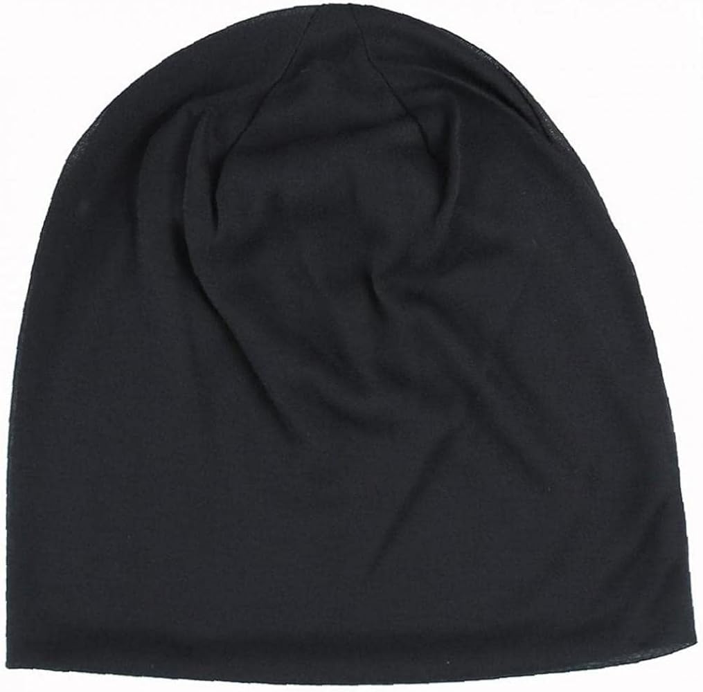 1pc Unisex Satin Lined Sleep Cap Slouchy Beanie Slap Hat Night Hair Wrap Caps for Men Women Black