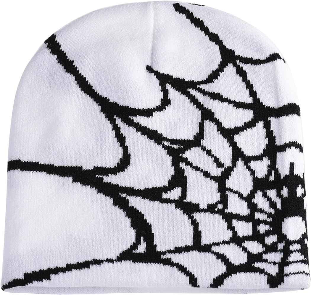 XYIYI Y2K Gothic Spider Pattern Knit Hat Women Slouchy Knitted Beanie Men Winter Warm Skull Cap