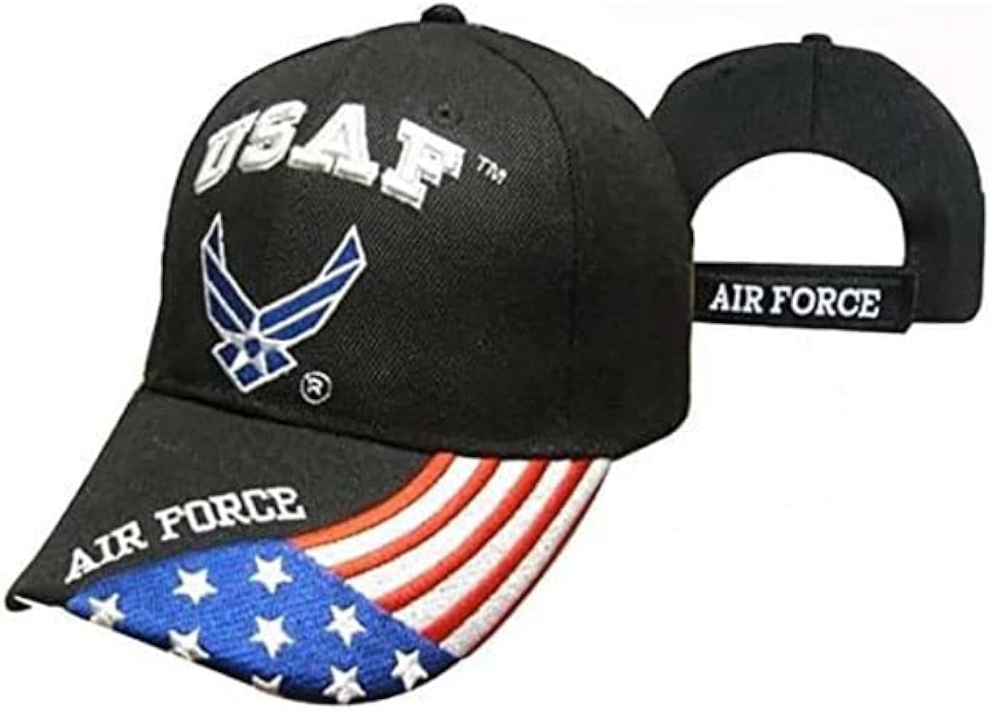 Air Force Wings Patriotic USA Flag Black Embroidered Cap Hat Licensed 603GB