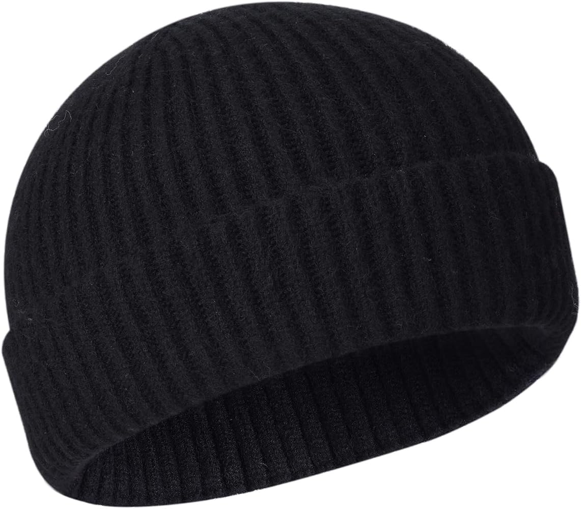 50% Wool Warm Cuffed Swag Knit Short Fisherman Beanie for Men Women Winter Hats