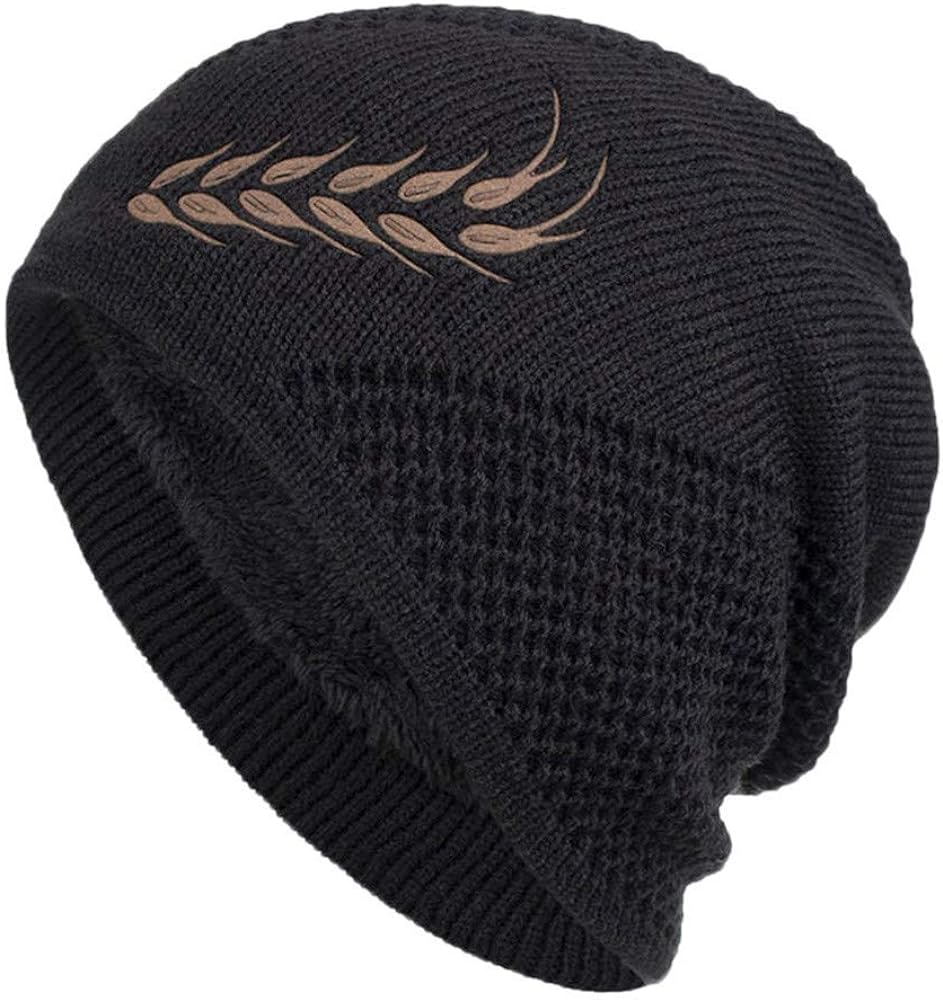 Winter Chunky Beanie Hats for Men Stretchy Plain Fleece Winter Hat Soft Warm Adults Cold Weather Earmuffs Beanies Black