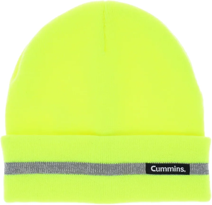 Cummins Winter Knit Beanie Hat Reflective Stripe Watch Cap Adult Mens or Womens, Hi Vis Yellow