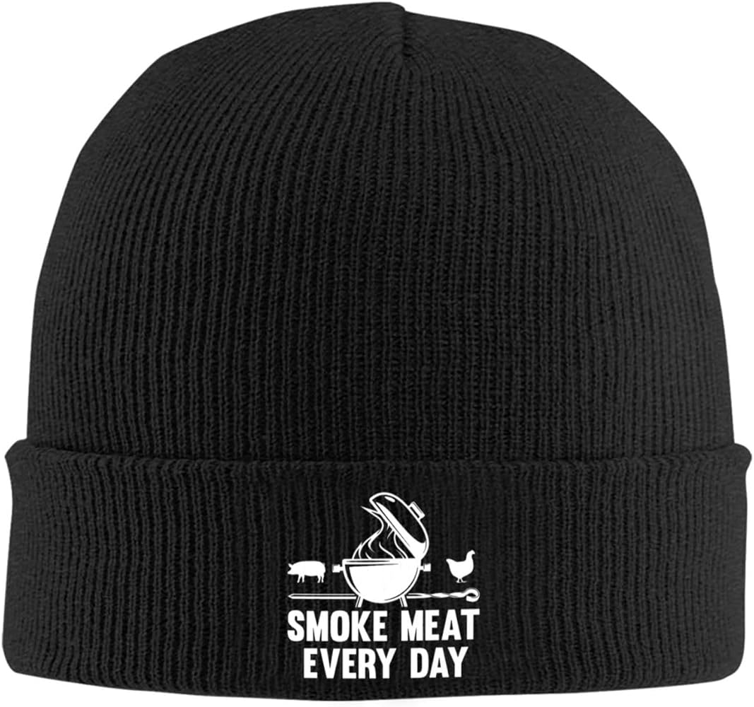 Smoke Meat Every Day Beanie Hat for Men Women Warm Winter Knit Ski Hats Slouchy Knit Skull Caps Black