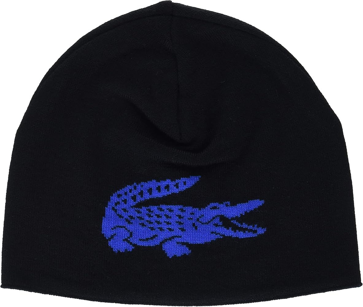 Lacoste Men's Reversible Big Croc Knitted Beanie, Marina/Noir, One Size