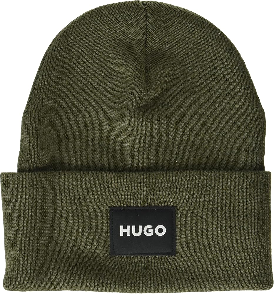 HUGO Men's Patch Logo Ribbed Beanie