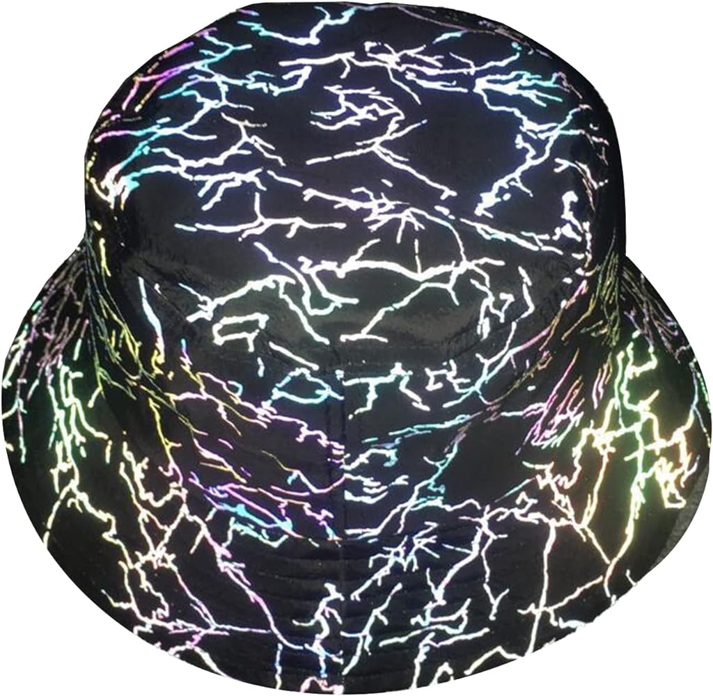 Reflective Bucket Hat for Men Women Rave Bucket Hats Night Fluorescent Fisherman Cap Unisex Casual Luminous Halloween