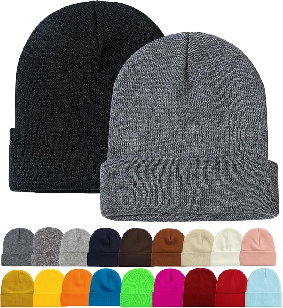 ZOORON 1&2 Pack Beanie for Men Women Slouchy Beanie Hats Winter Knit Caps Soft Ski Hat Unisex