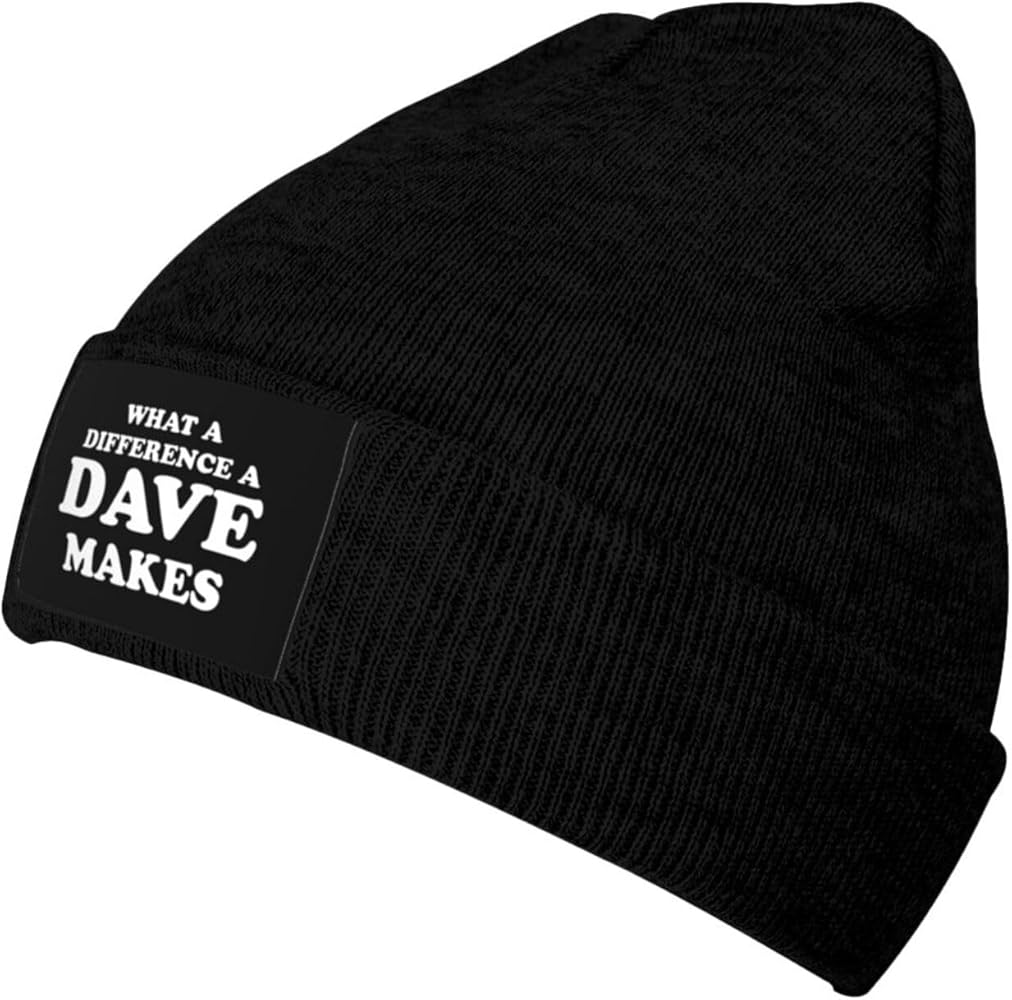 What A Differences A Dave Makes Beanie Hat Adult Warm Skull Cap Casual Skiing Hat Classic Knit Hat for Mens Womens