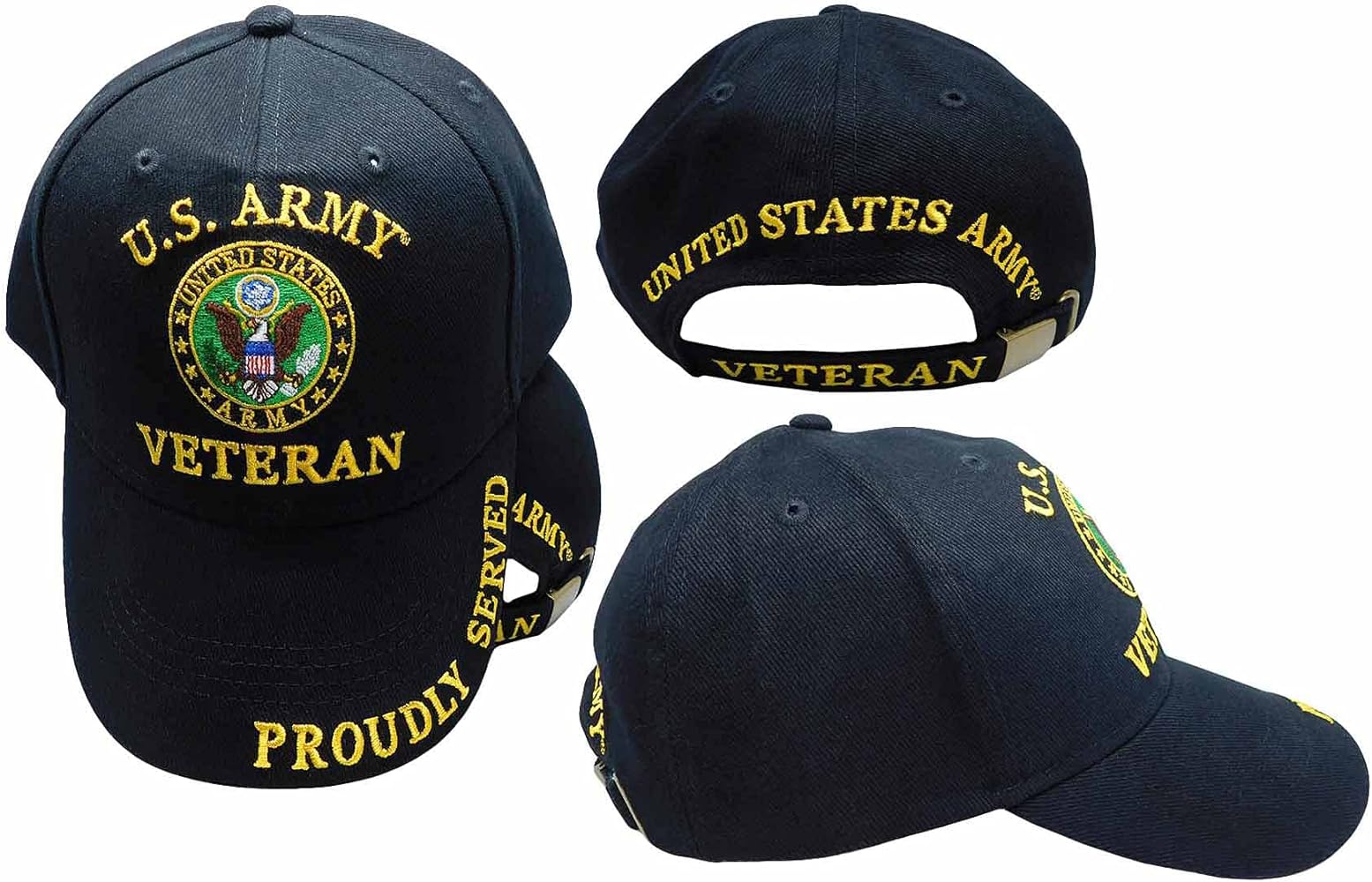 United States U.S. Army Veteran Proudly Served Black 100% Cotton Adjustable Embroidered Cap Hat CP00114