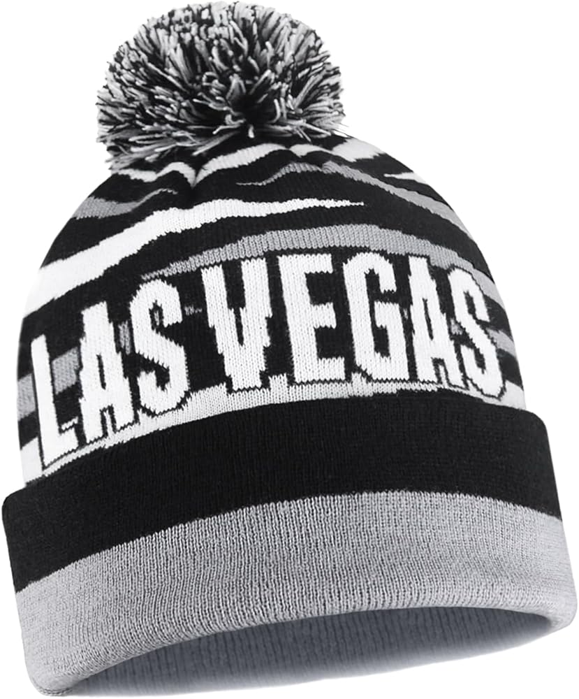 Las Vegas Vintage Classic Sports Knit Hat Skullies Beanies with Pom-pom for Adult Men Women Winter Hat Black