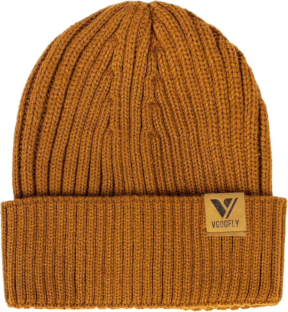 Vgogfly Lined Men Beanie Slouchy Knit Skull Cap Warm Stocking Hats Guys Women Striped Winter Beanie Hat Brown