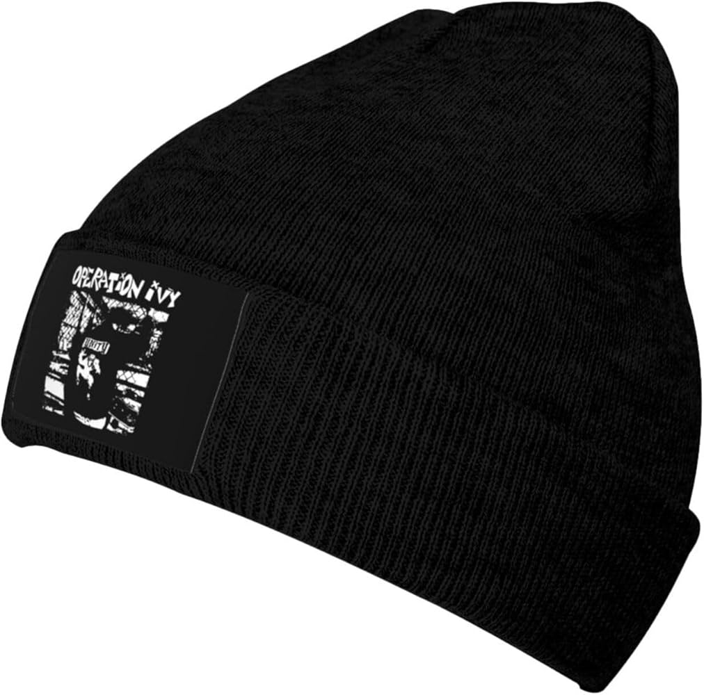 Knit Hat Cap Operation-Ivy Band Winter Beanie Hat for Men Women Soft Warm Unisex Cuffed Beanie Black