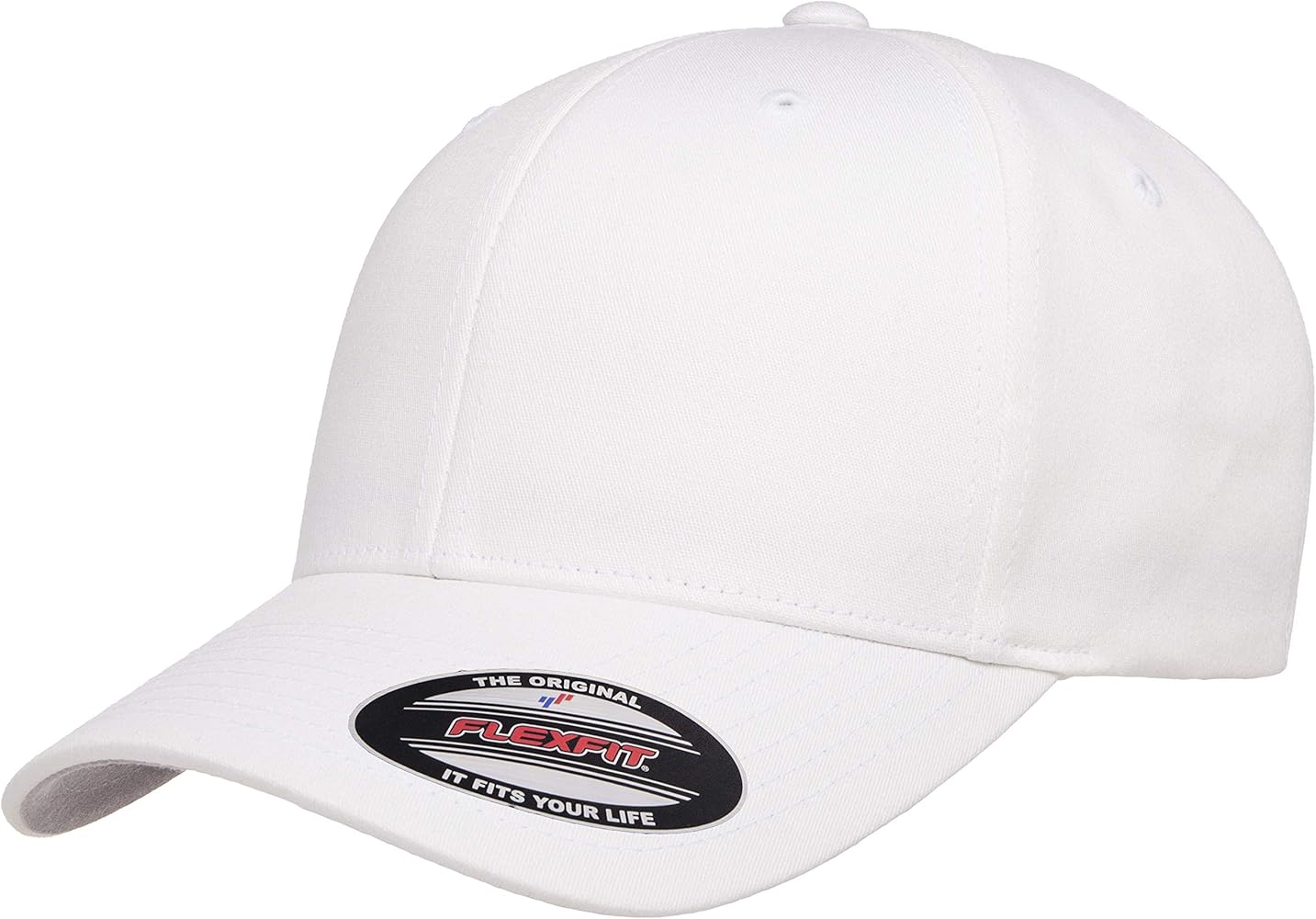 Flexfit Mens Cotton Twill Fitted Baseball Cap, White, Small-Medium US