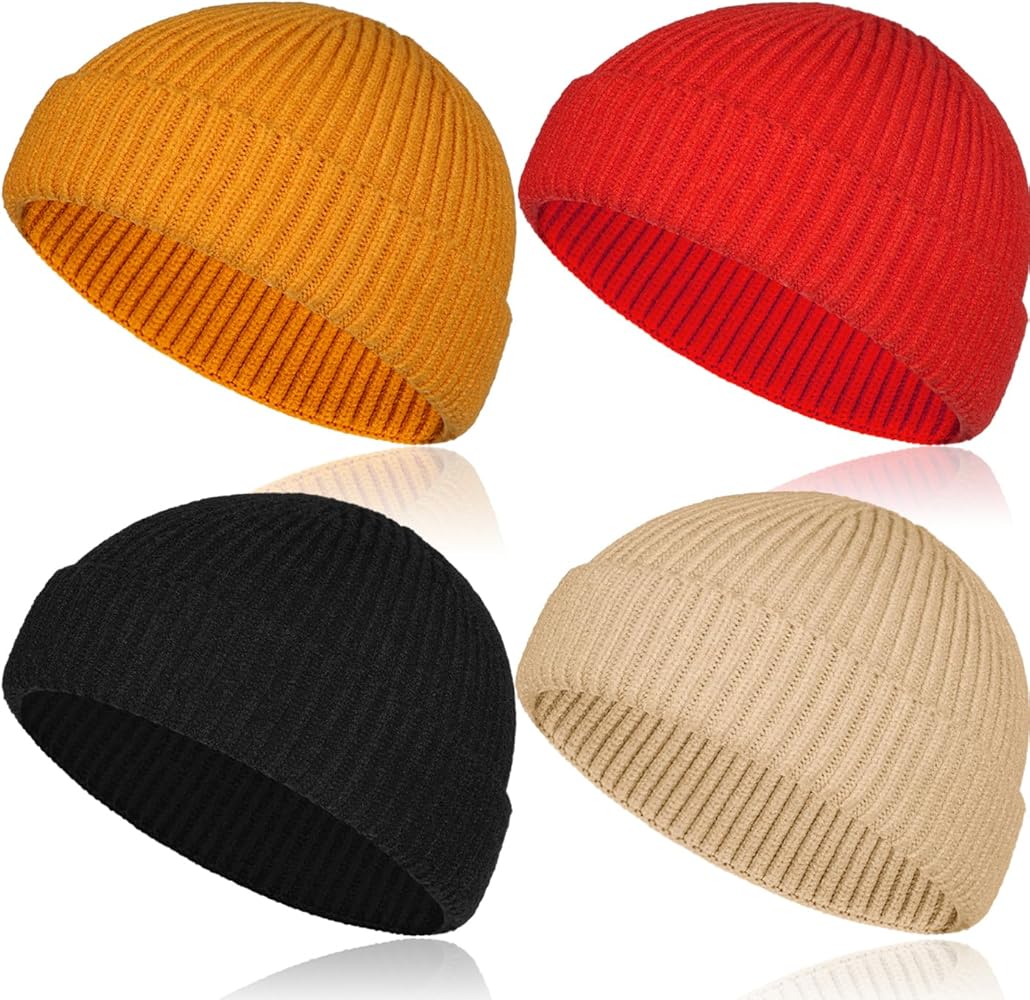 Wool Fisherman Beanie Hat Short Knit Cuff Beanies for Men Women