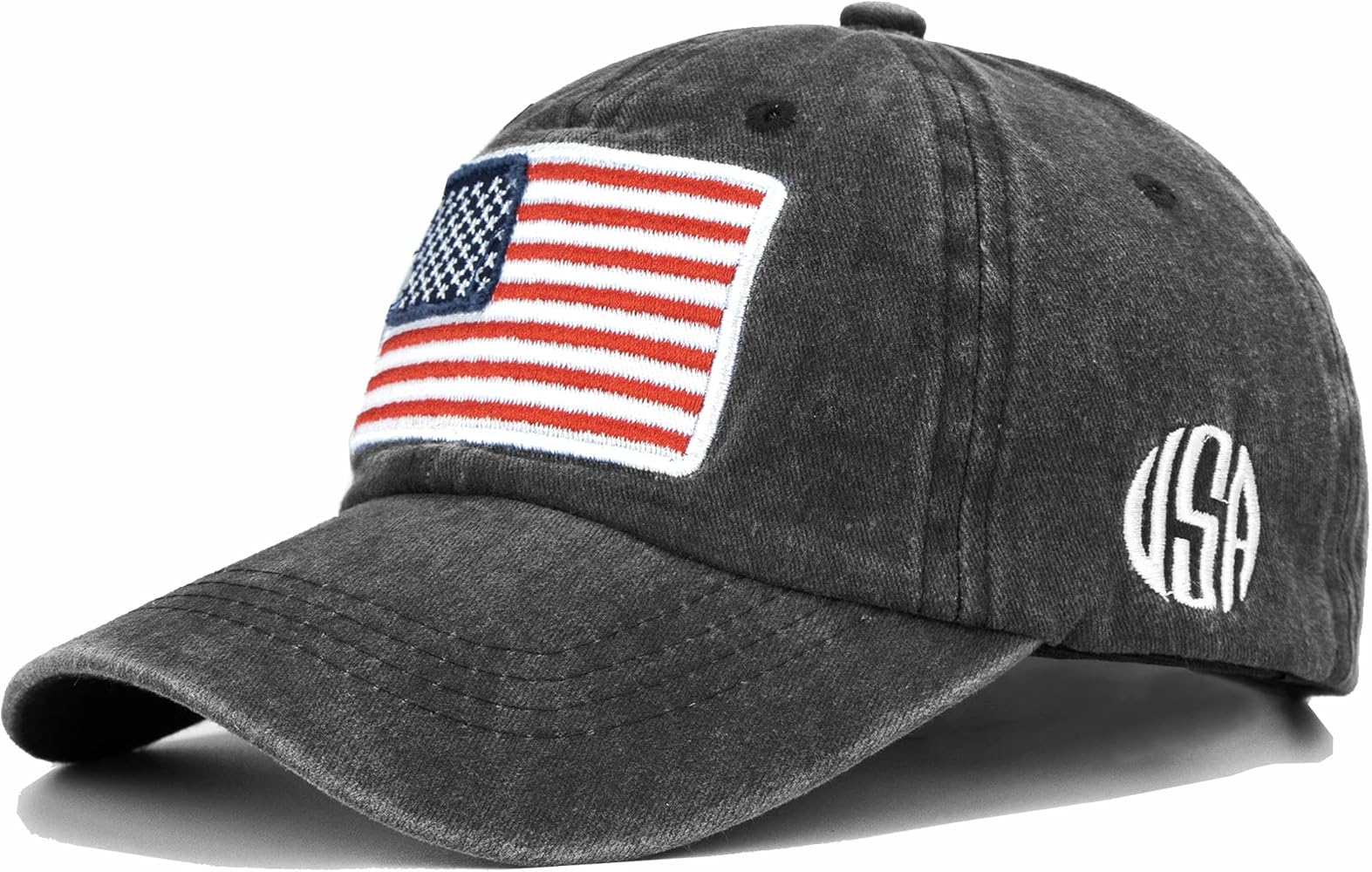 Washed Baseball-Hats American-Flag Distressed - 100% Distressed Cotton Dad Hat Embroiderred for Unisex (Black)