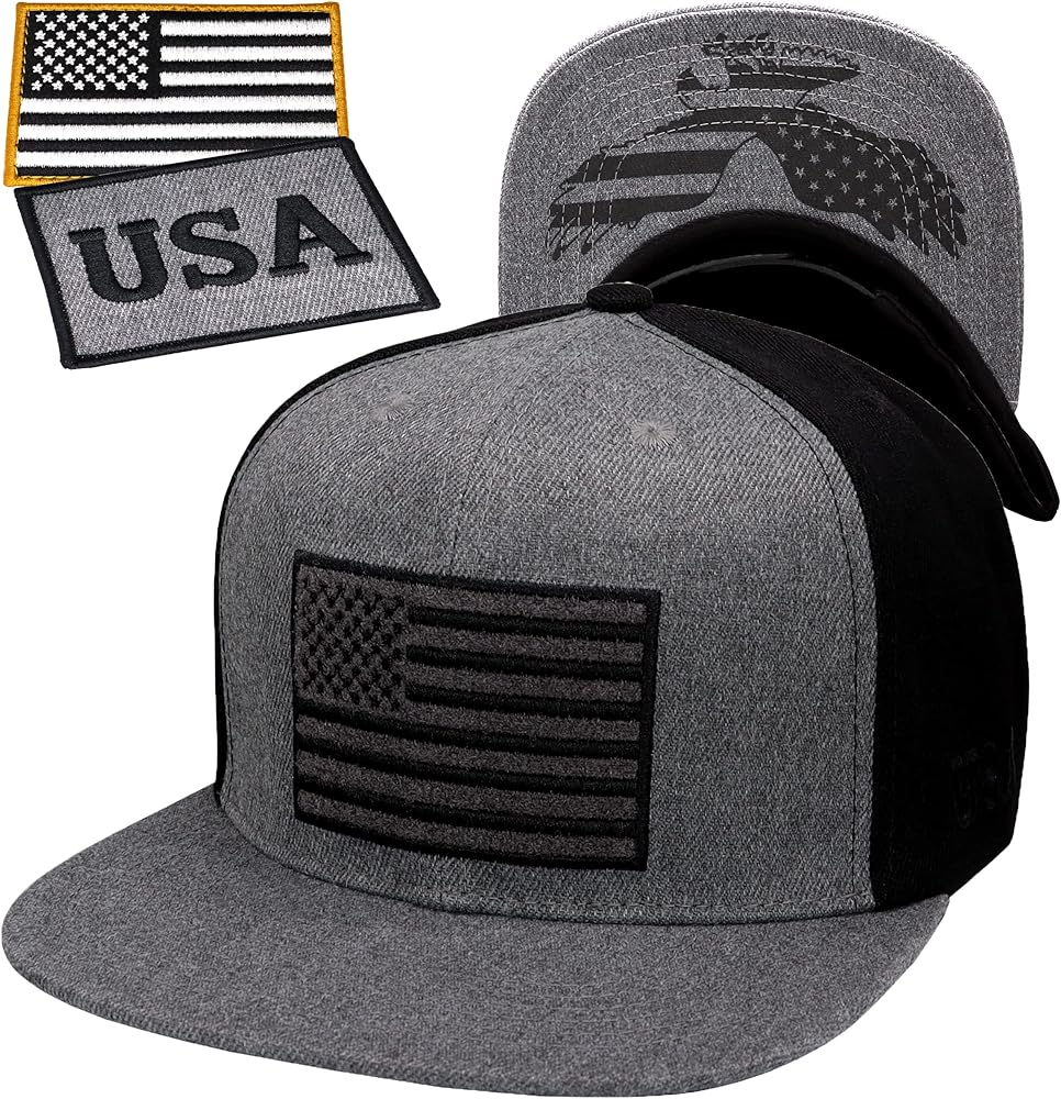 Antourage American Flag Unisex Baseball Hat for Men and Women | USA Flag Mesh Snapback Flat Visor Cap + 2 Patriotic Patches