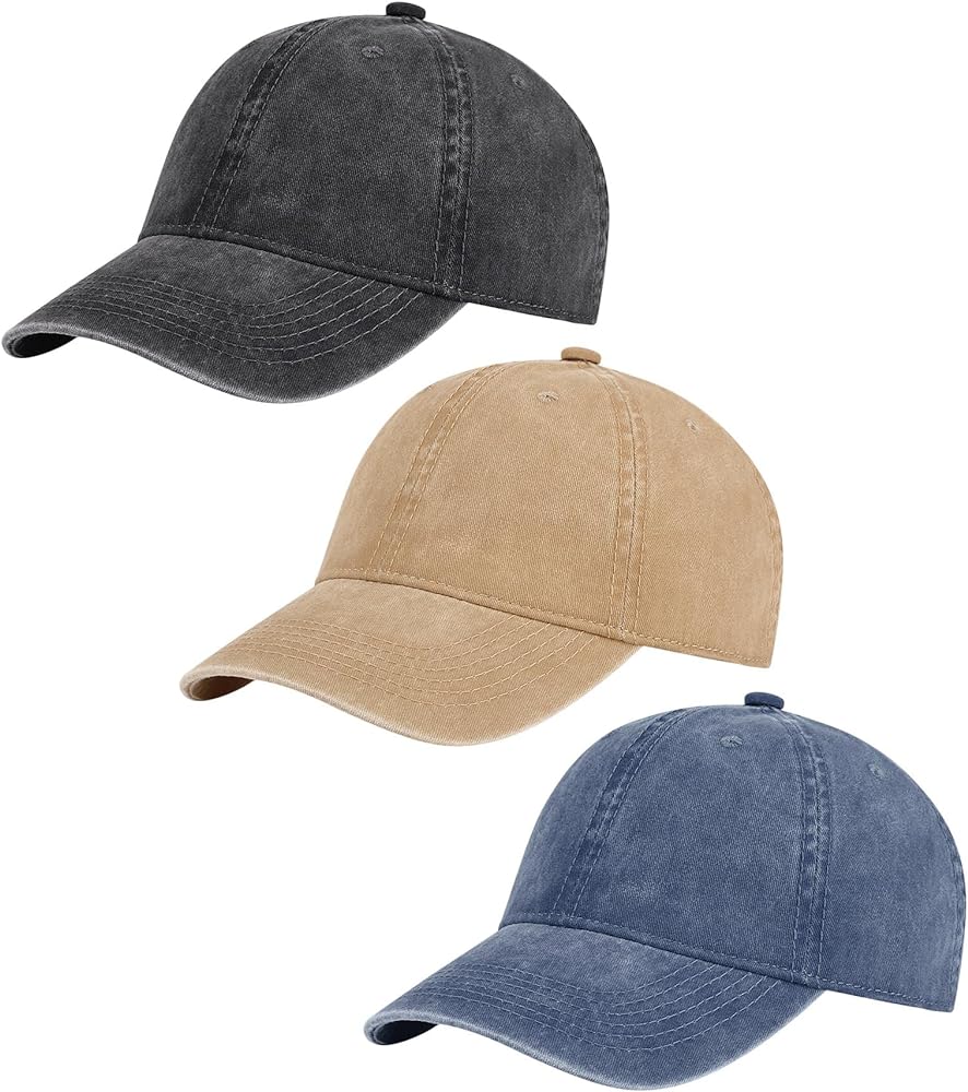 3 Pack Vintage Washed Cotton Adjustable Baseball Caps for Men Women Unstructured Low Profile Dad Hat