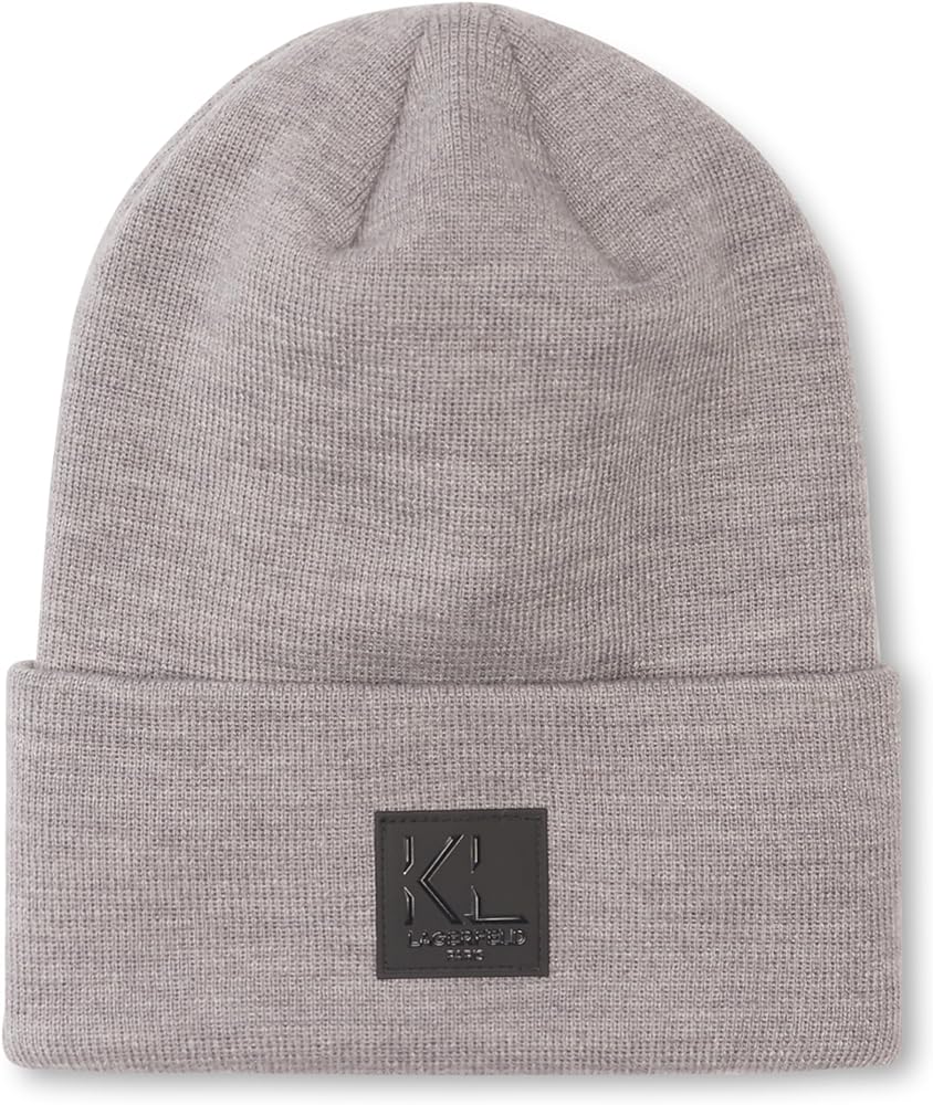 Karl Lagerfeld Paris Men's Fleece Lined Kl Patch Beanie, Gray