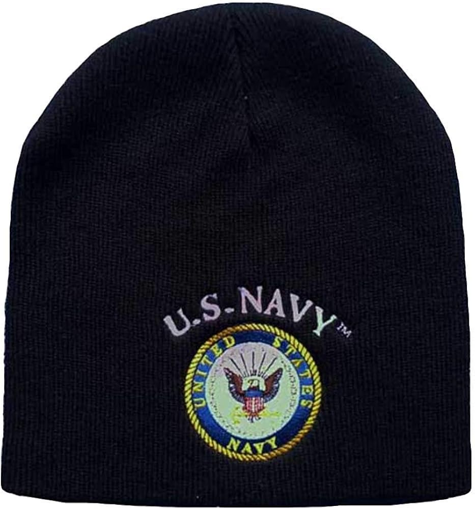 8" US Navy Emblem USN Seal Crest Black Embroidered Beanie Skull Cap WIN602B TOPW