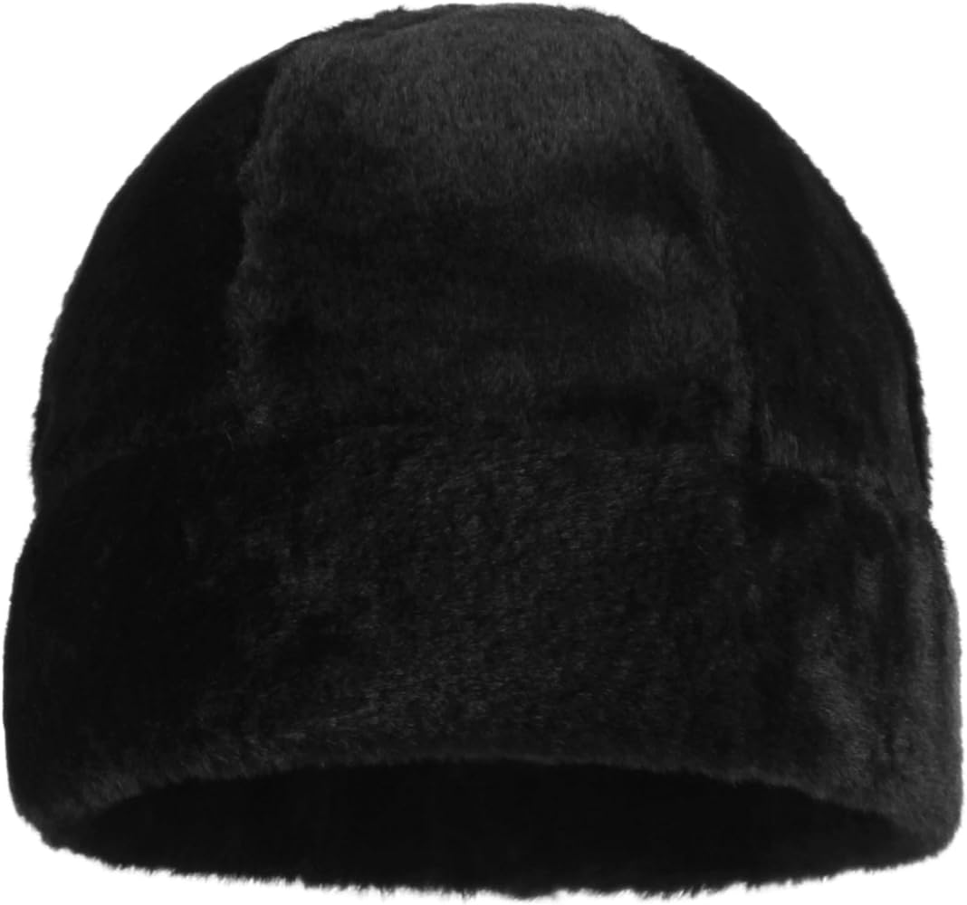 Furry Fur Skull Cap Fuzzy Fluffy Beanie Cap Thick Fleece Lined Winter Cap Warm Cuffed Beanies for Women and Men