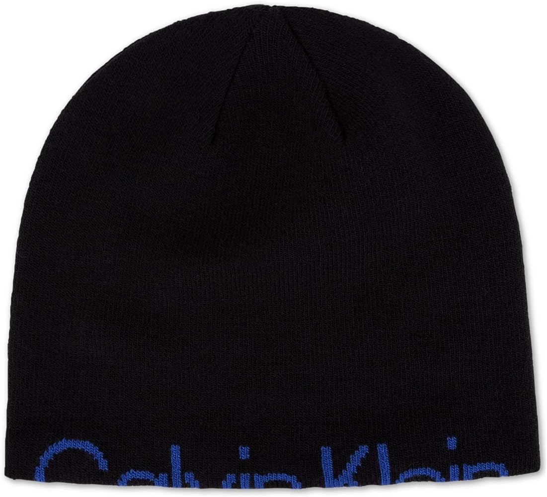 Calvin Klein Mens Rolled Logo Beanie Hat, Black, One Size