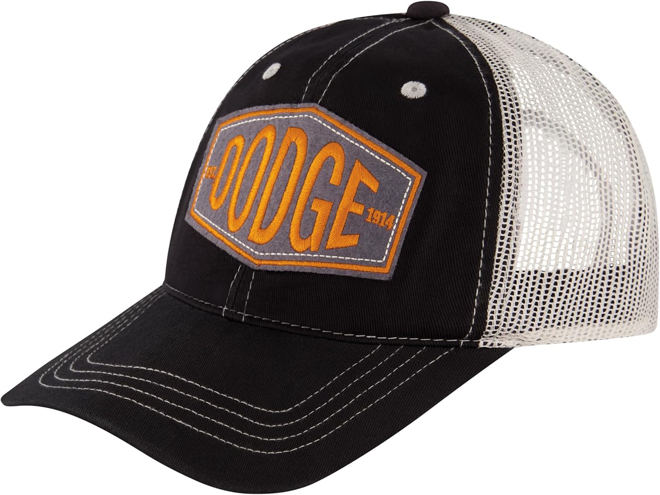 Dodge Trucker Hat, Vintage Logo Adjustable Snapback Baseball Cap with Curved Brim, Black, One Size