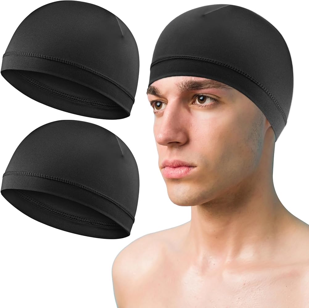 2 Pcs Men Skull Caps Beanie Multifunctional Sleep Hats Breathable Headwear Sweat Absorbent Liner Cap for Men Women