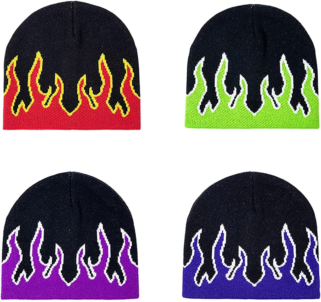 CORIRESHA Fall Winter Beanie Knit Hats for Men & Women, Warm & Soft Stylish Cotton Flame Skull Caps