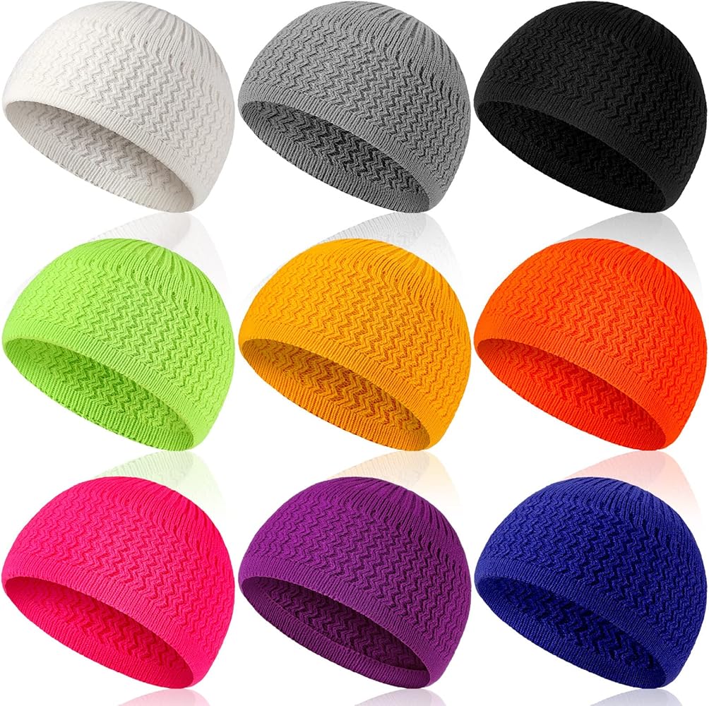 Funtery 9 Pieces Knit Kufi Hats Skull Caps for Men Women Muslim Helmet Liner Breathable Ramadan Crochet Beanie