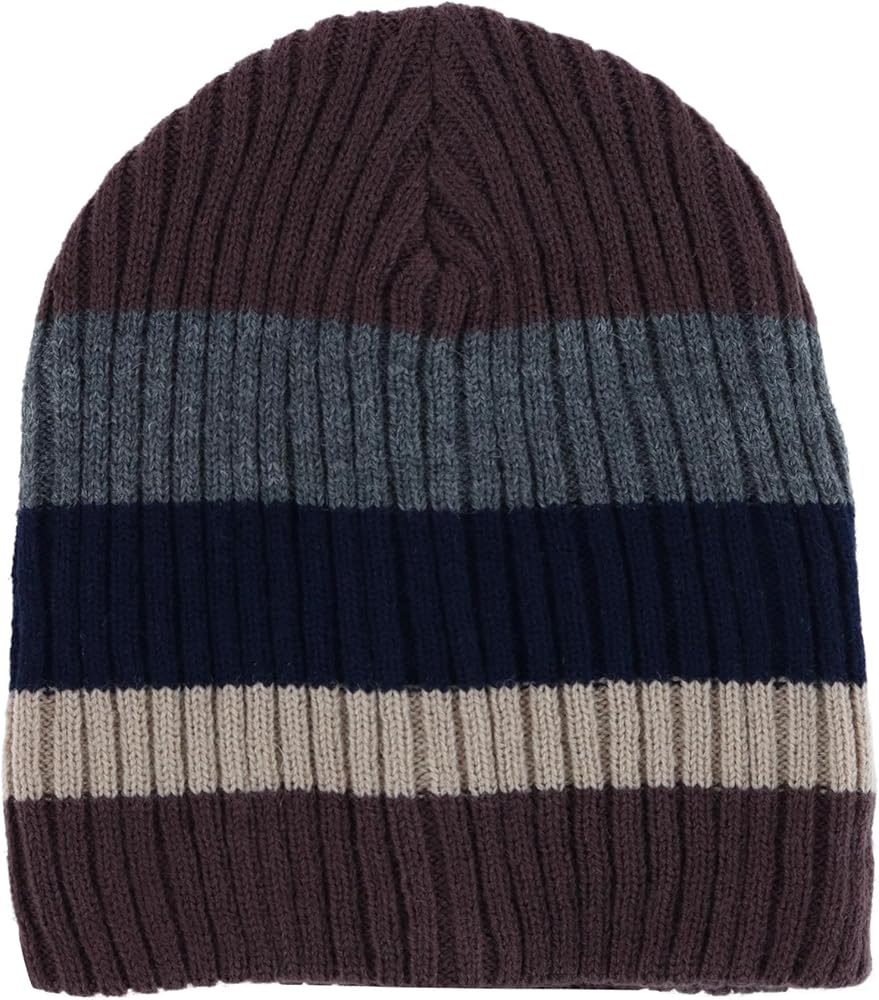 CTM® Men's Heavy Knit Wool Blend Striped Winter Beanie Hat