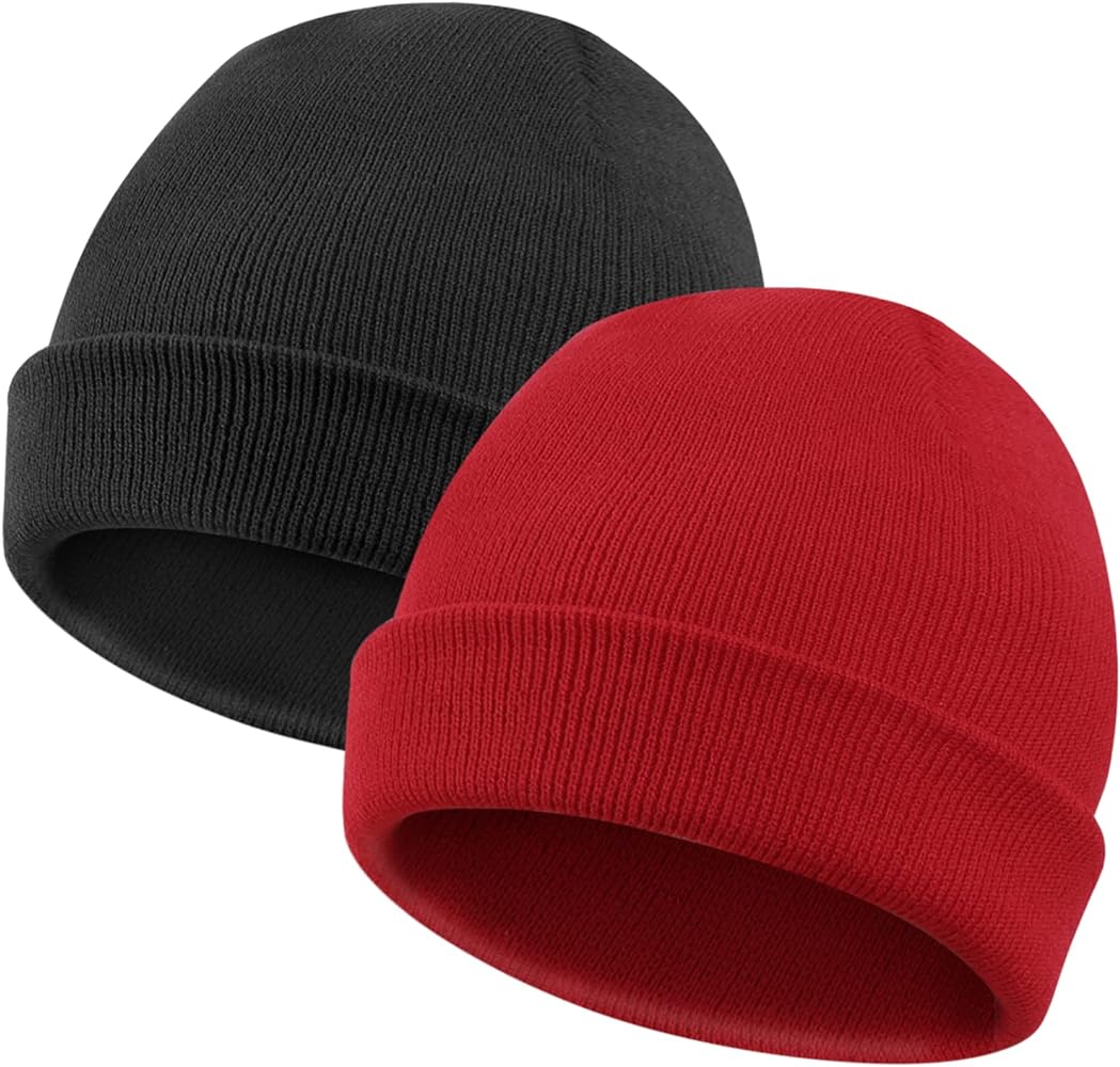 2 Packs Unisex Beanie Hats for Men Women Warm Winter Hats Knit Cuffed Beanie Cap Skull Cap Unisex