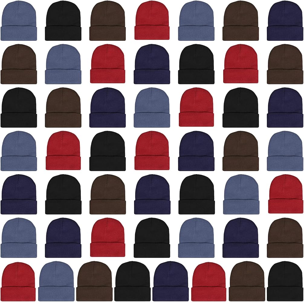 SATINIOR 50 Pieces Bulk Beanies Winter Hats Unisex Beanie Hats Knit Hats Knit Skull Caps Cold Weather Stocking Caps for Women Men