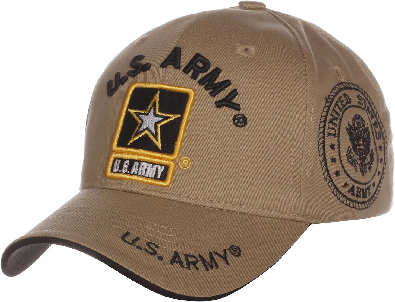 US Army Official License Structured Front Side Back and Visor Embroidered Hat Cap