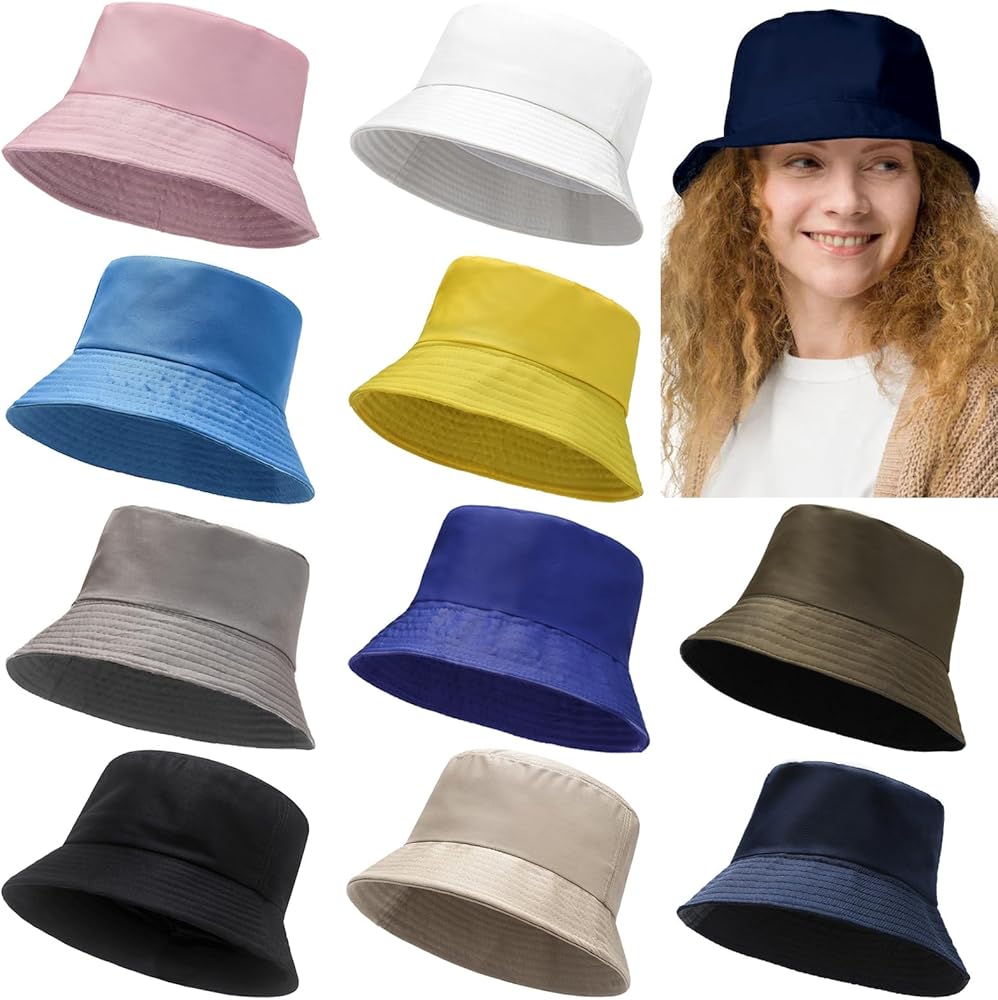 10 Pieces Bucket Hat Foldable Summer Sun Hat Travel Beach Fishing Hat Outdoor Bucket Cap for Women Men Multicolor