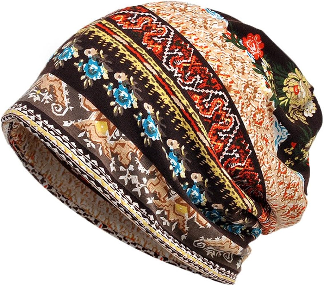 Bohemian Beanie Hats Headwear Beanie Cap Stretch Non Slip Bandanas Sleep Turbans Hats for Women Men Head Covering