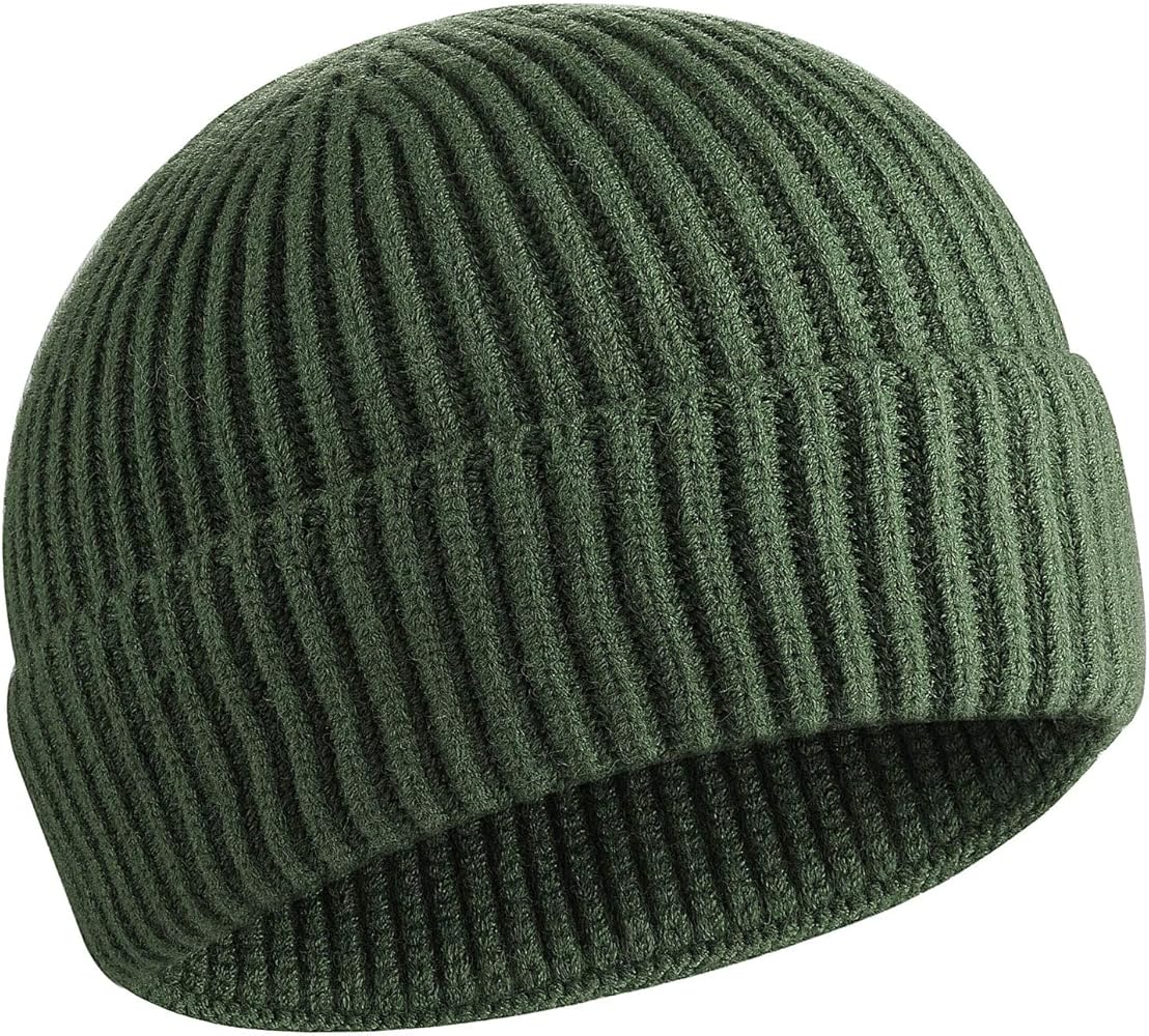 50% Wool Warm Cuffed Swag Knit Short Fisherman Beanie for Men Women Winter Hats