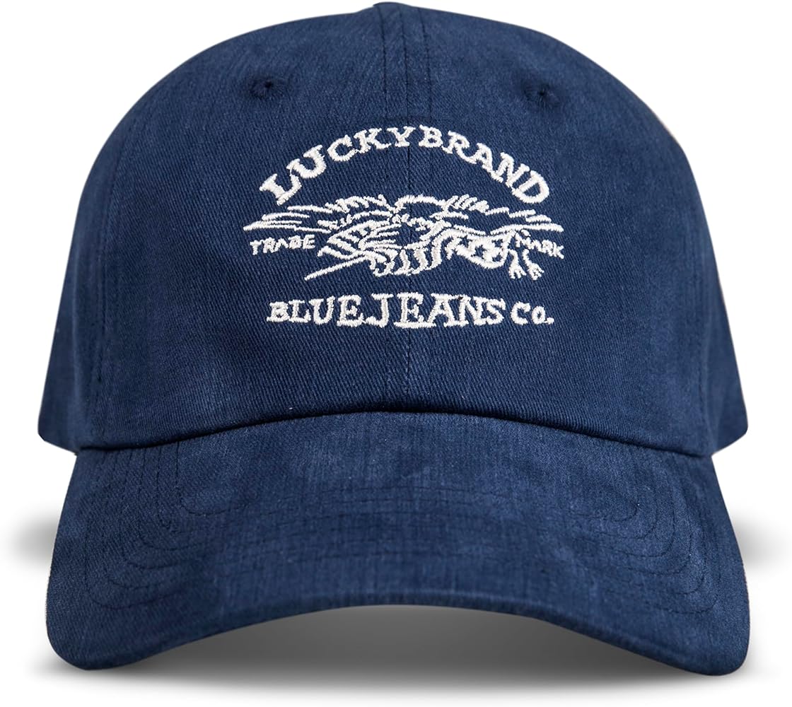 Lucky Brand Cotton Embroidered Baseball Cap with Adjustable Straps for Men and Women (One Size Fits Most)