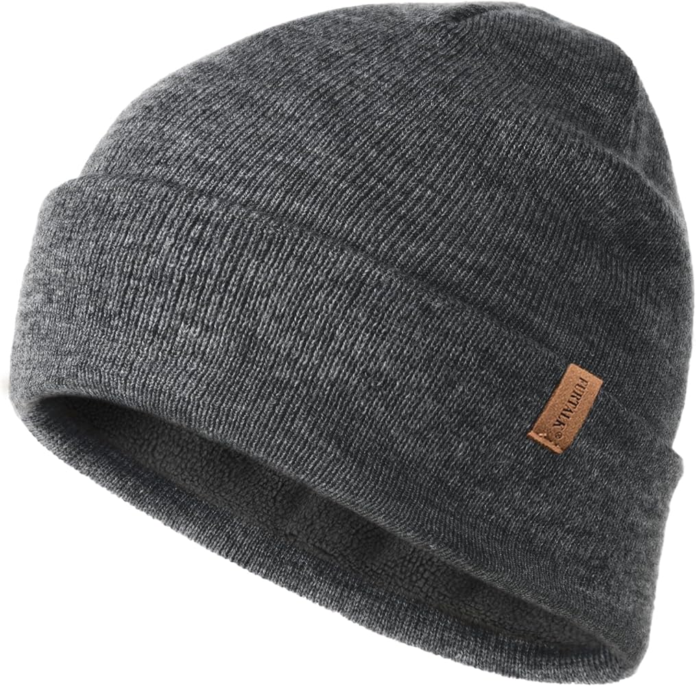 FURTALK Mens Beanie Fleece Lined Winter Hats Double Layered Stylish Knited Cuffed Plain Hat