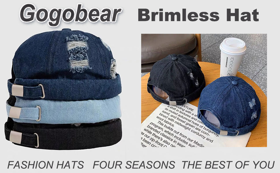 denim brimless hat