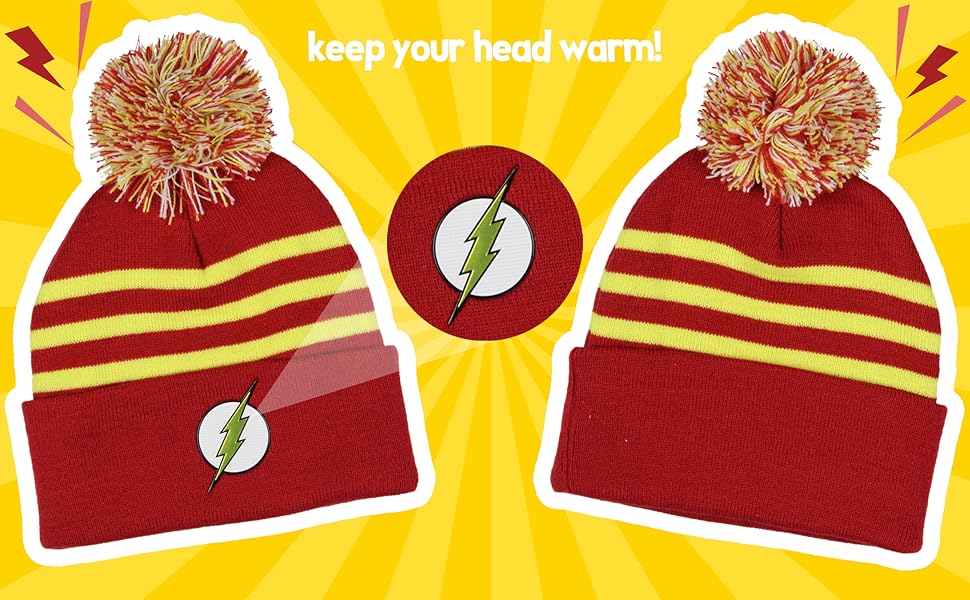 DC Comics The Flash Chrome Weld Jacquard Logo Cuff Pom Beanie Hat